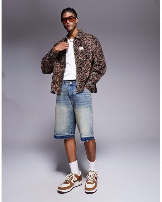 ASOS Blue Boxy Oversized Leopard Print Shirt for men