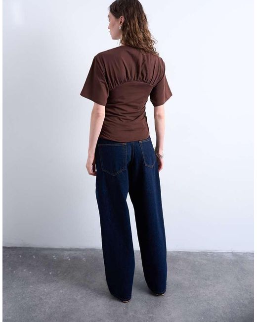 TOPSHOP Purple Ruched Detail Short Sleeve Top