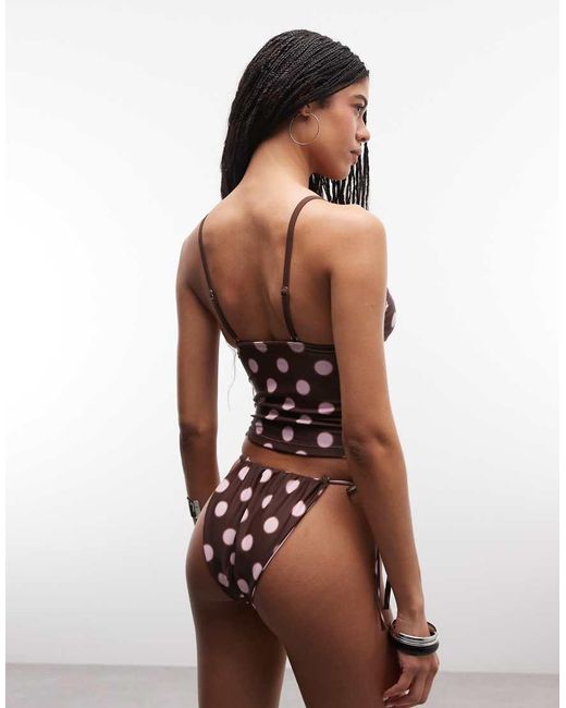 Collusion Brown Blurred Polka Dot Tankini Bikini Top
