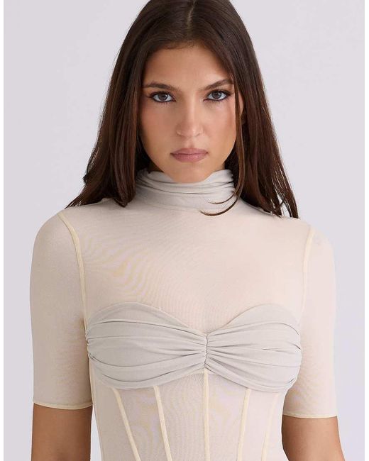 House Of Cb White Sorrel Cafe Au Semi Sheer Mini Dress
