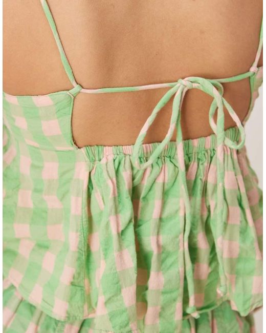 Free People Green Plaid Print Camisole Top Co-Ord
