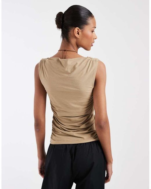 & Other Stories Brown Pure Cotton Sleeveless Drapey Top