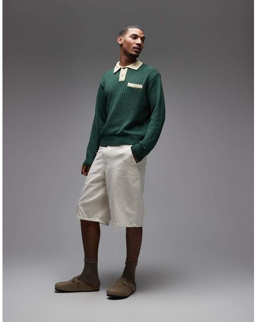 Obey Green Jasper Knitted Polo Jumper for men