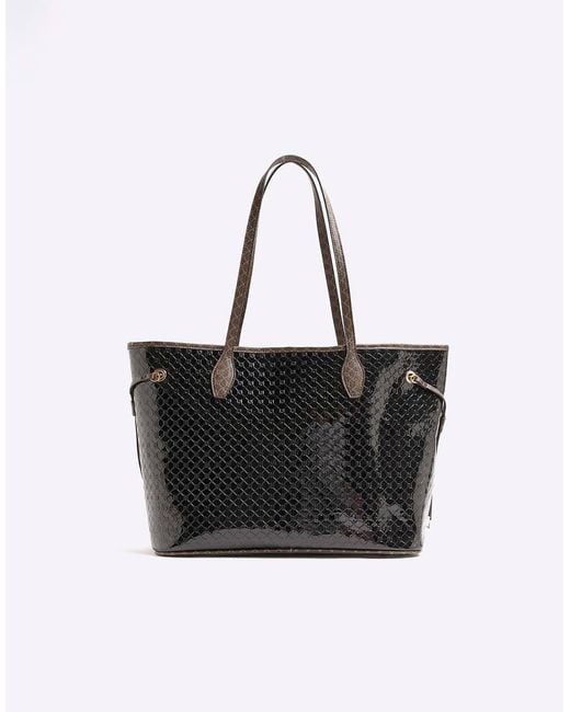 River Island Black Embossed Ri Monogram Shopper Bag