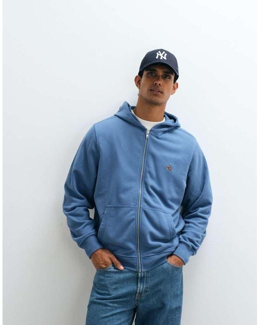 Abercrombie & Fitch Blue Icon Logo Zip Up Hoodie for men