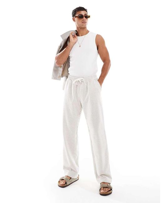 Jack & Jones Gestreepte Broek Van Seersucker Jersey Met Losse Pasvorm in het White voor heren