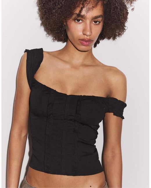 Stradivarius Black Ruffled Corset Top