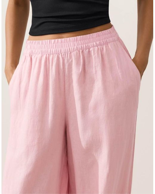 Oysho Pink 100% Linen Bloomer Trousers