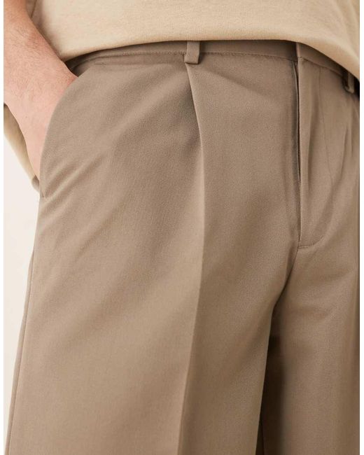 ASOS Natural Oversized Tapered Dress Pants With Front Pleats for men