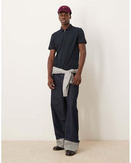 Polo Con Zip Corta di SELECTED in Blue da Uomo