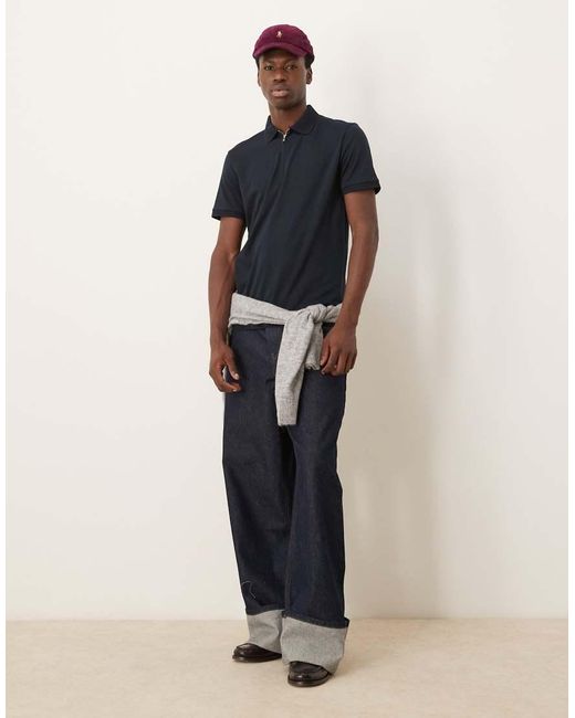 SELECTED Blue Half Zip Polo for men