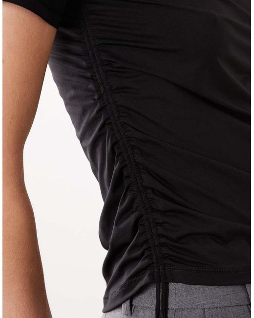 ARKET Black Soft Jersey T-shirt With Cinched Sides