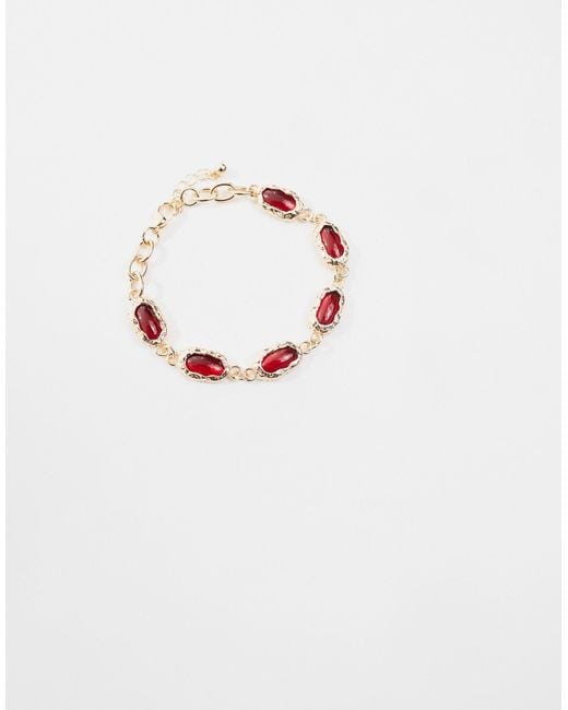 ASOS Metallic Bracelet With Red Stones for men