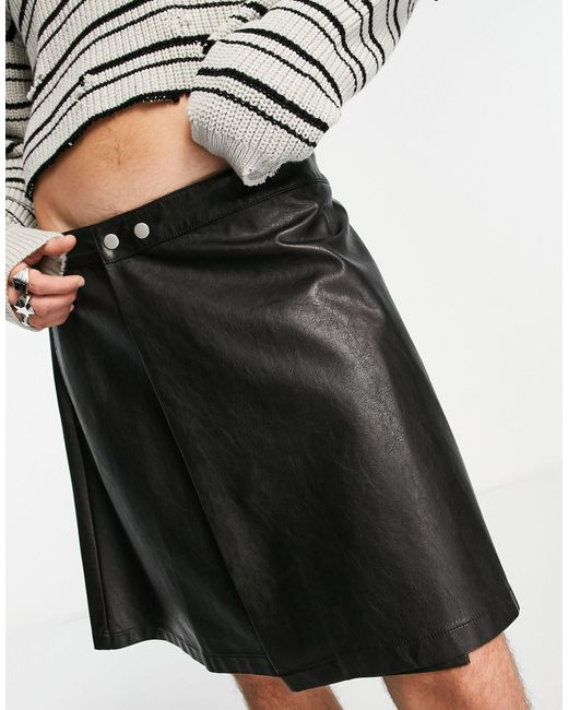 ASOS Wrap Around Leather Look Skirt With Popper Fastening in Black for Men  | Lyst