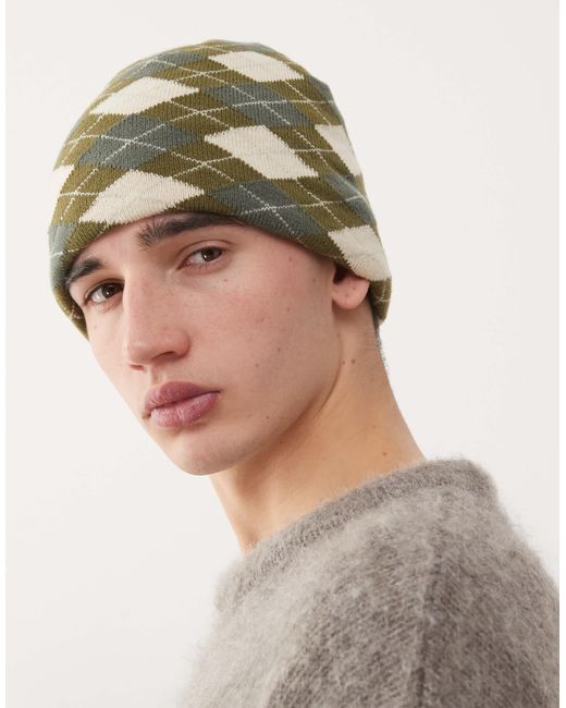 Collusion Gray Argyle Check Beanie for men