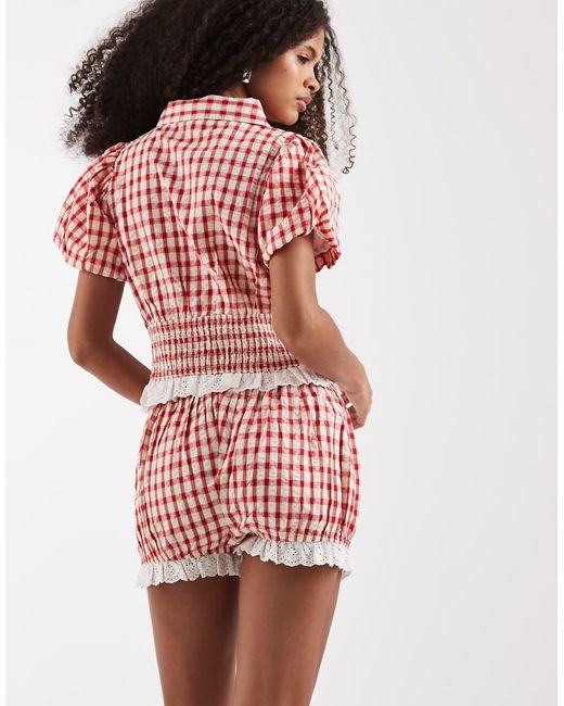 Neon Rose Co-Ord Shirred Collared Ruffle Top