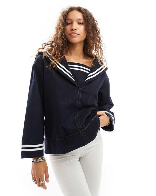 Urban Revivo Blue Oversized Denim Sailor Jacket