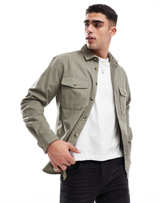 ASOS – baumwoll-hemdjacke in Green für Herren