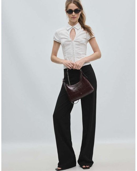 Stradivarius Purple Mock Croc Mini Chain Shoulder Bag