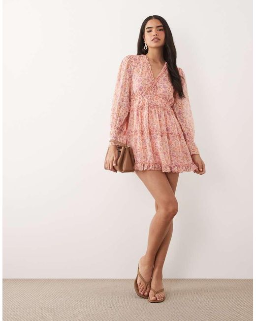 Vila Pink Tiered Frill Trim Mini Dress