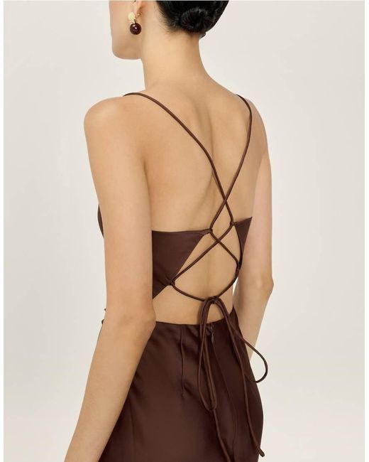 OMNES Natural Dresses Ginny Satin Maxi Dress With Lace-Up Back