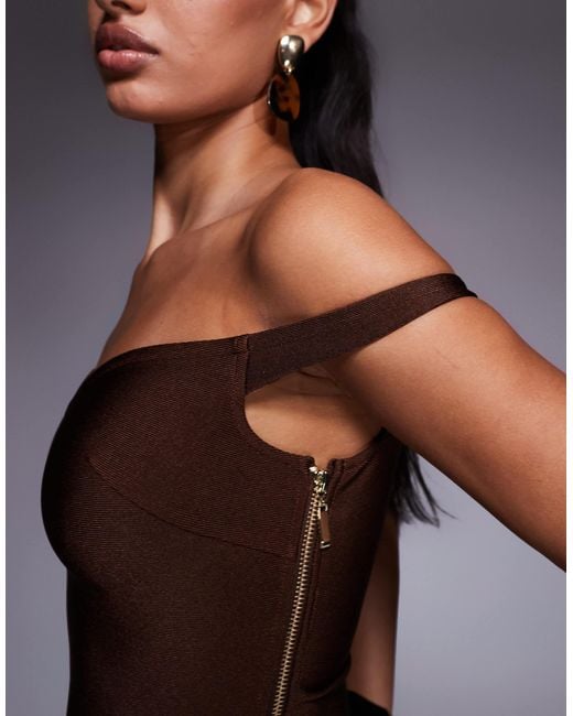 ASOS Black Bandage Off Shoulder Top With Asymmetric Hem