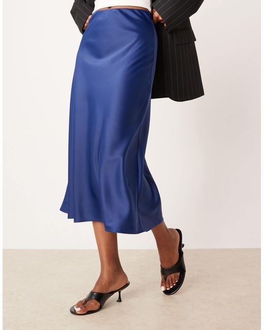 Y.A.S Blue Satin Midi Skirt
