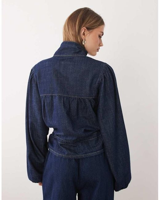ASOS Blue Funnel Neck Gathered Denim Jacket