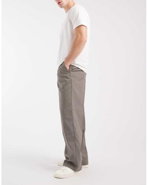 Jack & Jones Gray Toby Wide Leg Chino Houndstooth Trouser for men