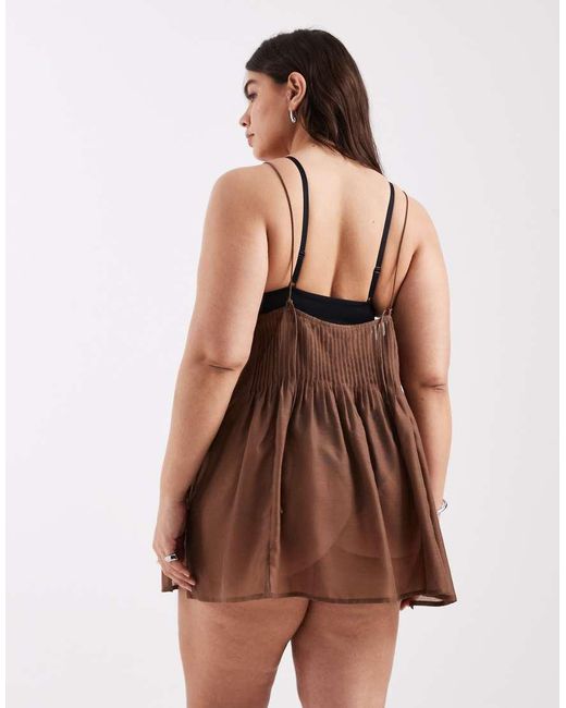ASOS Brown Asos Design Curve Rita Pleated Beach Cover Up