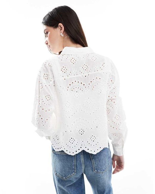 ONLY White Cropped Pointelle Shirt