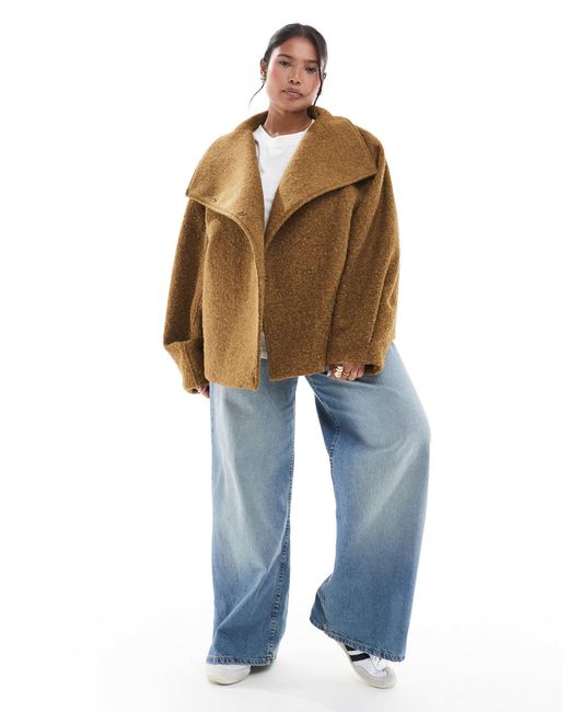 ASOS Brown Asos Design Curve Cosy Funnel Neck Oversized Jacket