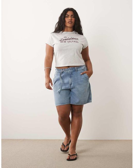 Vila Curve Blue Belted Denim Shorts