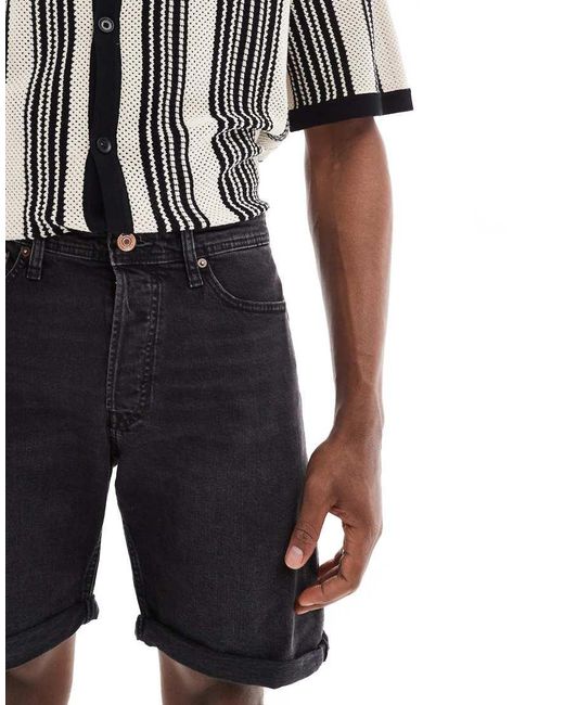 Jack & Jones Black Denim Short With Turn Up for men