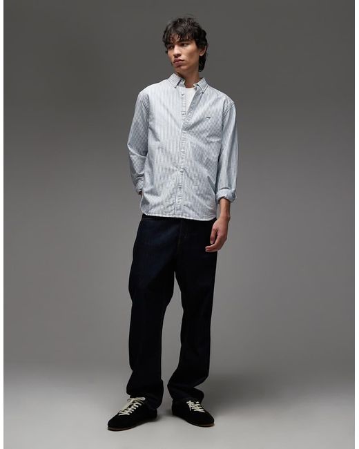 Levi's White Authentic Tonal Logo Button Down Stripe Oxford Shirt for men