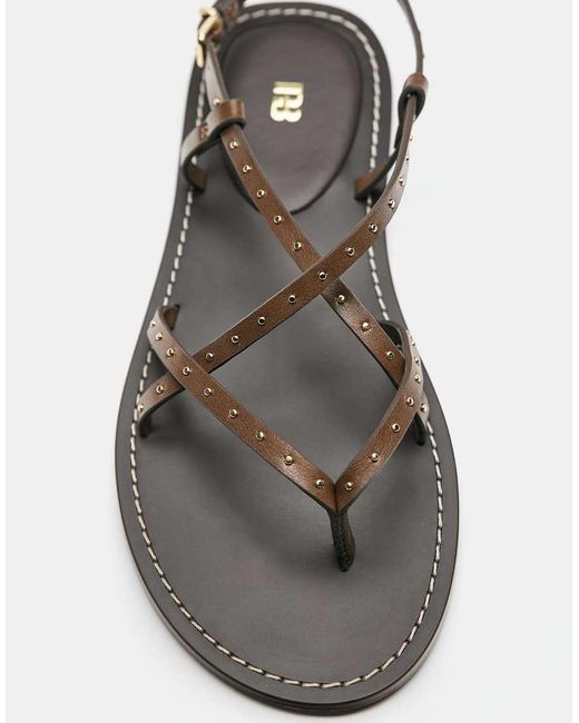 Pull&Bear Brown Flat Studded Sandals