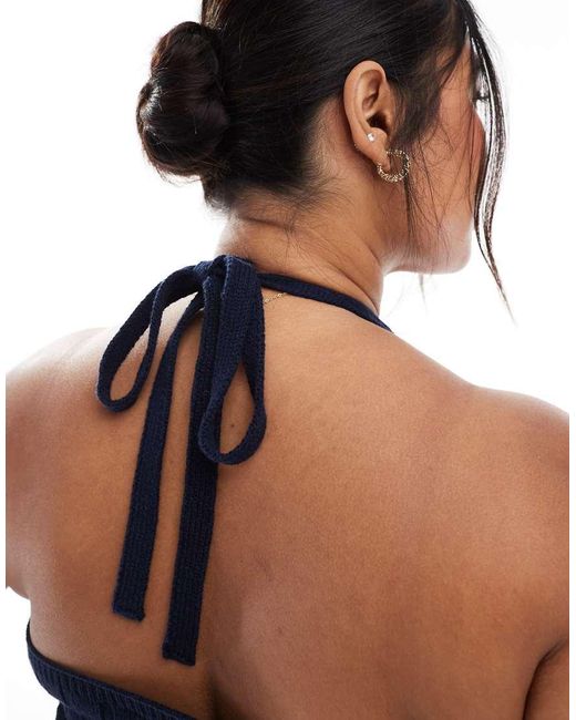 Top Con Cuello Halter De Canalé Ancho De Asos Design Curve ASOS de color Blue