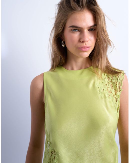 TOPSHOP Green Lace Insert Grown On Shoulder Top