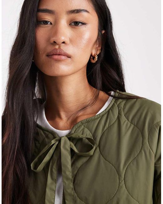 Vero Moda Green Tie Front Quilted Jacket