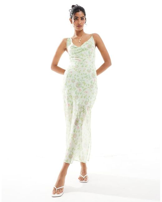 Collective The Label Green Asymmetric Cowl-Neck Midi Dress