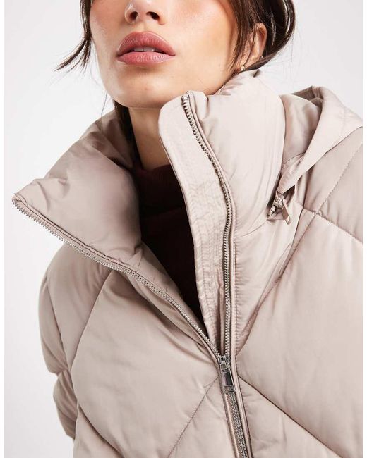 Miss Selfridge Natural Quilted Hooded Maxi Puffer Coat