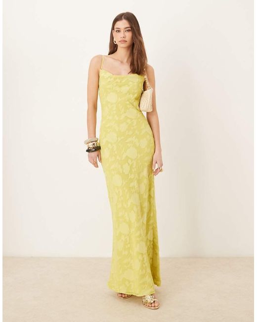 Pretty Lavish Yellow Cowl Neck Jacquard Slip Maxi Dress