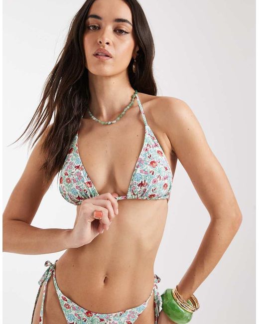 Pieces Brown Tie Back Triangle Bikini Top Co-ord