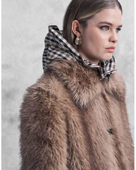 ASOS Natural Longline Tipped Faux Fur Car Coat