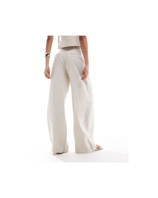 Selection - pantalon d'ensemble droit à fines rayures en lin mélangé Mango en coloris White