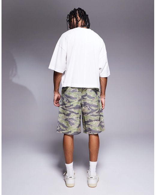 ASOS Gray Long Length Shorts With Carpenter Detailing for men