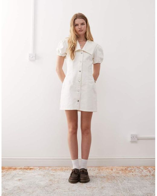 Reclaimed Vintage Natural Sailor Collar Denim Mini Dress