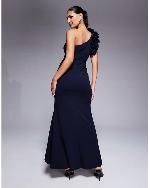 Forever New Blue One Shoulder Flower Detail Maxi Dress