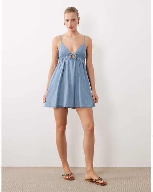 Abercrombie & Fitch Blue Strappy Flowy Mini Dress Skort With Built