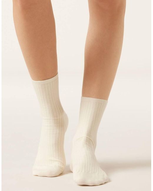 Calzedonia White Ribbed Short Socks